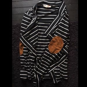 Striped Dimensional Cardigan with Elbow Patches